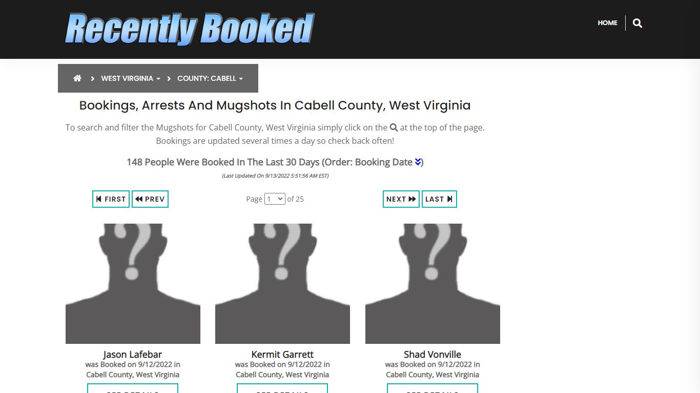 Bookings, Arrests and Mugshots in Cabell County, West Virginia